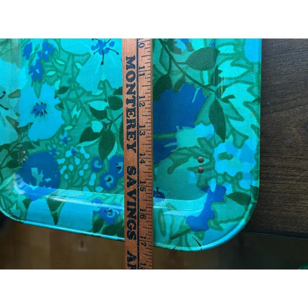 VTG 1960’S-70’S Metal Floral Design TV Tray Table blue green MCM